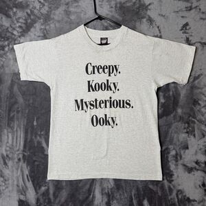 Vintage The Adams Family Block Buster Movie Promo Gray Short Sleeve Size X-Large